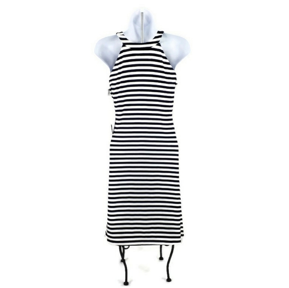 Kenneth Cole Black Stripe Twist Front Sleeveless A-Line Dress Womens Small Pet. - Picture 6 of 11